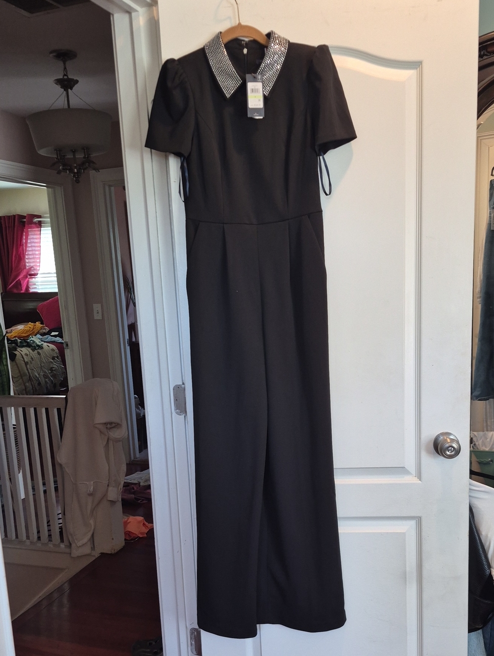 BRAND NEW Tommy Hilifger Black Jumpsuit with Rhinestone Collar - Women Size 4